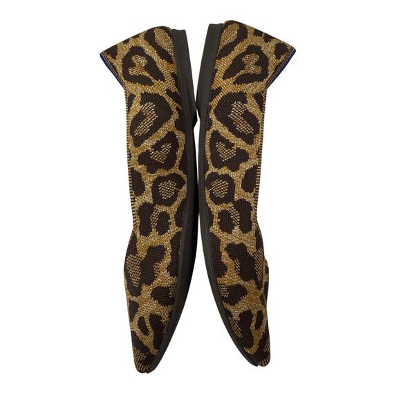 Rothy’s The Point II Metallic Cat Leopard Camel Brown Flats Sz 9.5 GS - Picture 2 of 5